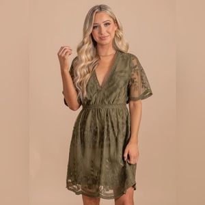 Bella Ella Light My Fire Olive Lace Mini Dress